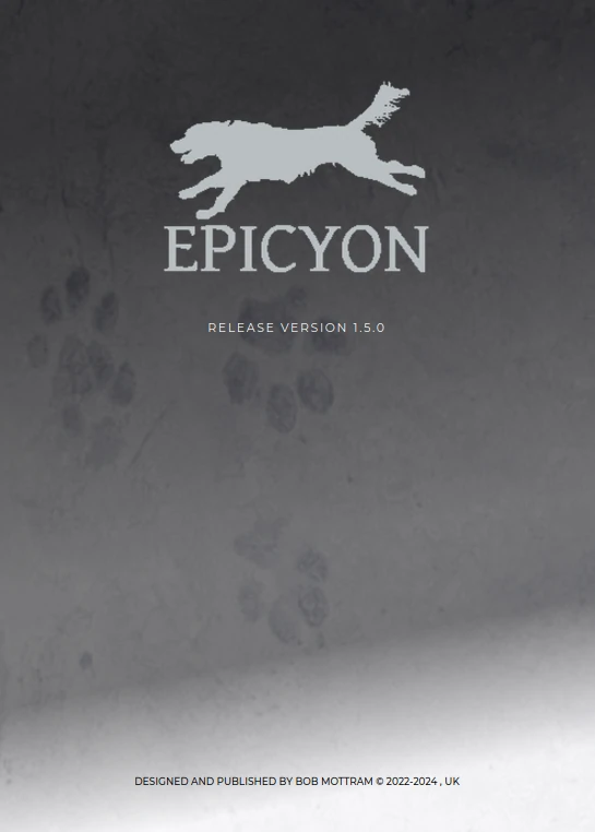 Epicyon logo of a running dog with paw prints in the background