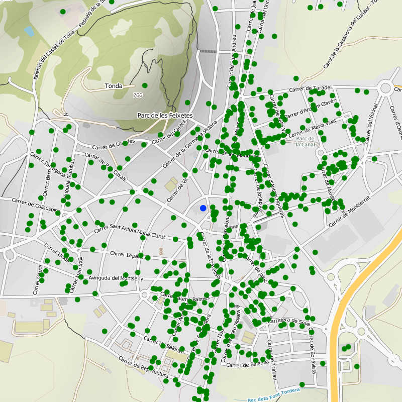 Map of Guifinet installs in a Catalonian town